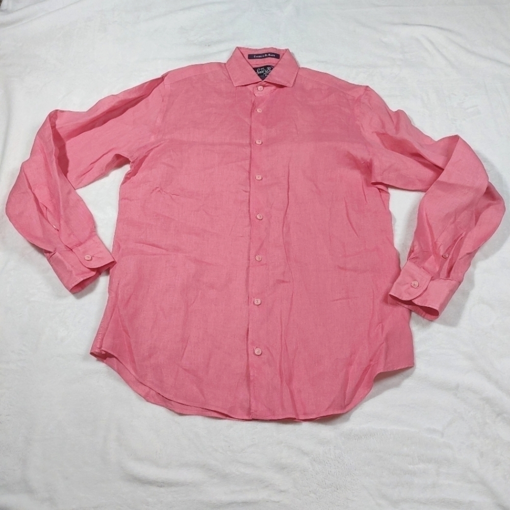 MC2 SAINT BARTH MEN'S PINK 100% LINEN BUTTON DOWN SIZE SMALL
